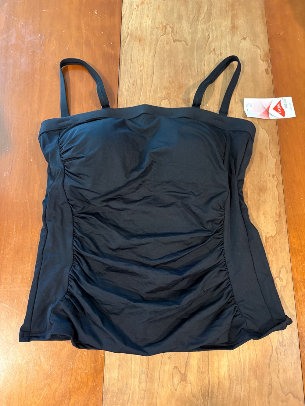 Lands’ End Black Ruched Tankini Swimsuit Top with Adjustable Straps